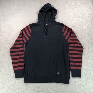 Volcom Hoodie Mens Medium Blue Red Stripes Knit  Surf  Skate Cromly Logo New